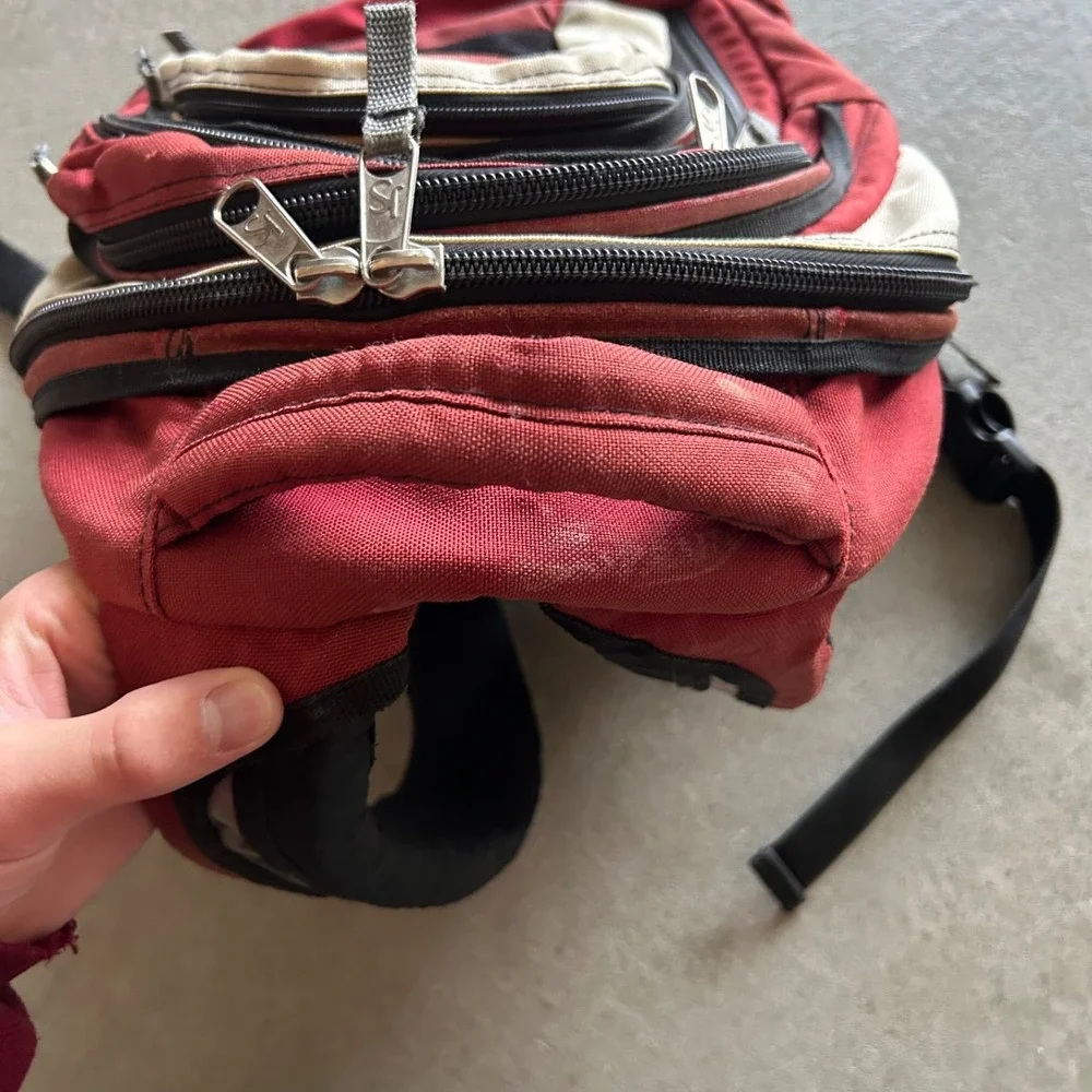 Vintage 90s JanSport Air Lift Technical Backpack Red Beige Outdoor Daypack 47120